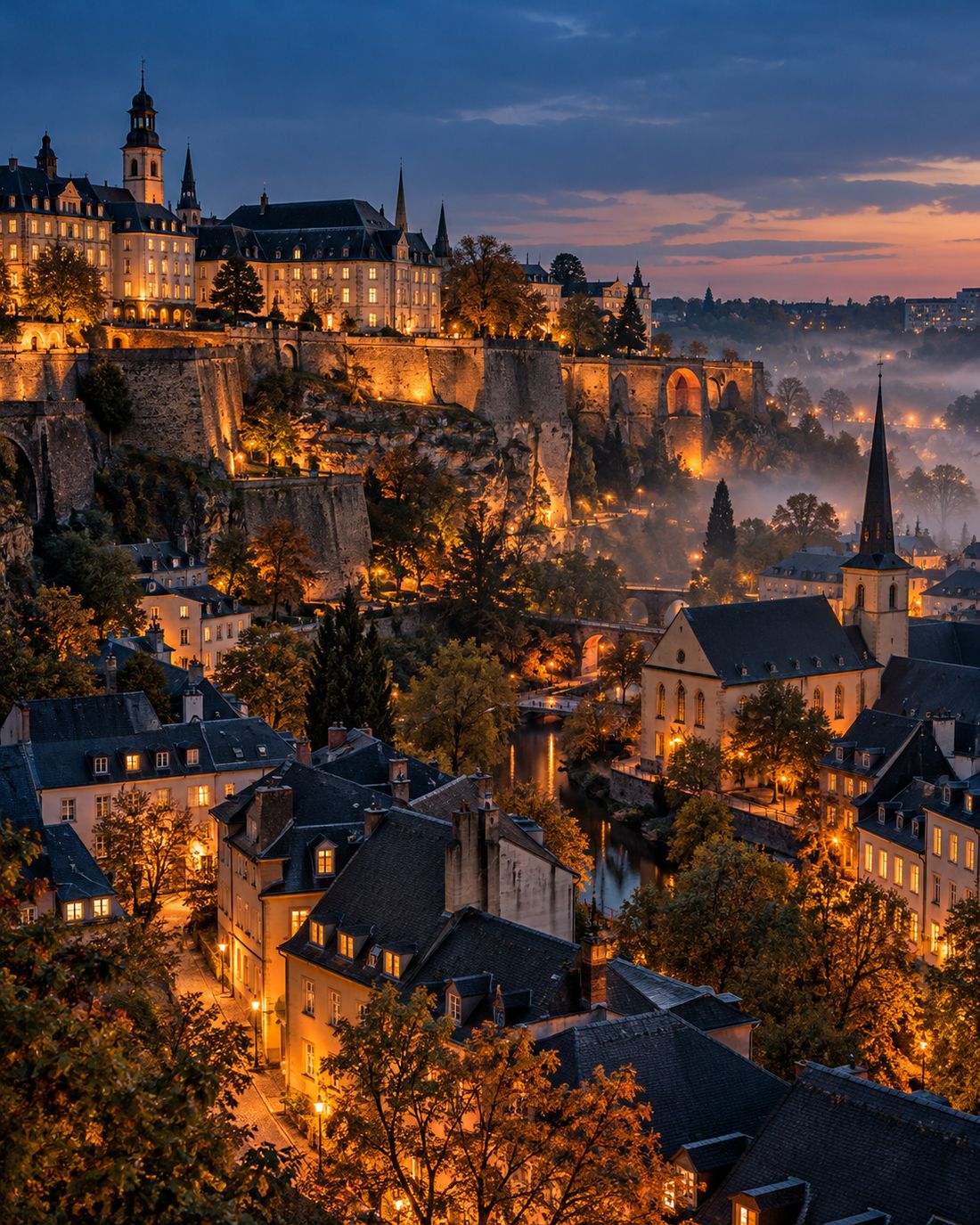 La vieille ville de Luxembourg à l'heure bleue, image d'illustration